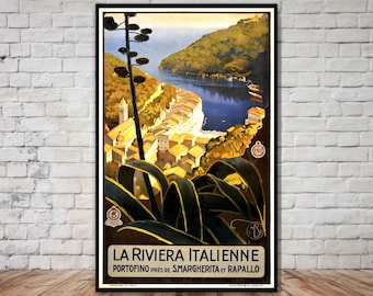 Póster de viaje a la Riviera italiana, impresión de estilo retro (descarga digital)