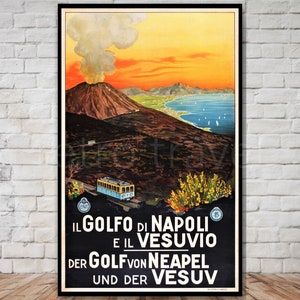 Retro Mt. Vesuvius Travel Poster, Italy Print (Digital Download)
