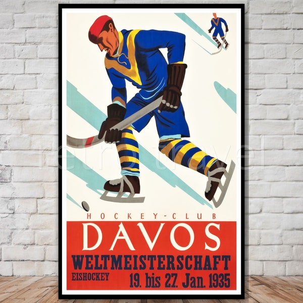Davos Schweiz Reise Poster, Davos Hockey Club, INSTANT DOWNLOAD, Vintage Hockey Poster, 1930er Jahre Hockey-Druck, Retro-Reise-Digitaldruck