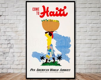 Haiti Travel Poster, INSTANT DOWNLOAD, retro travel digital print, vintage haiti poster, pan american world airlines, travel printable