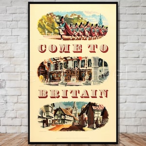 Come to Britain Travel Poster, INSTANT DOWNLOAD, retro travel digital print, printable poster, british tourism, uk print, 10x16 11x17 12x18