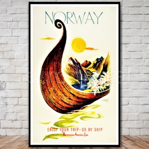 Norway Travel Poster, norwegian america line, INSTANT DOWNLOAD, retro travel digital print, boat travel poster, printable poster download