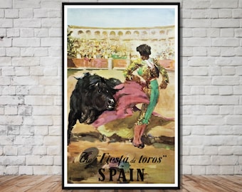Spanien Reise Poster, Fiesta de Torors, INSTANT DOWNLOAD, Stierkampf festival, Matador, druckbares Poster Download, Vintage Stier Kunstdruck