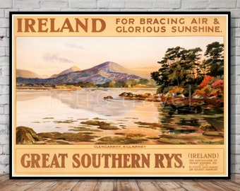 Ireland Travel Poster, Glengariff Killarney, INSTANT DOWNLOAD, vintage ireland printable poster download, ireland landscape wall art