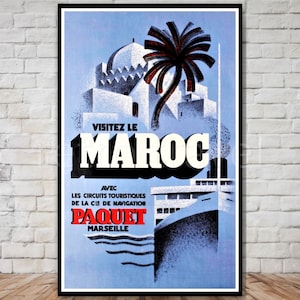 Marokko Reise Poster (Maroc), INSTANT DOWNLOAD, Retro-Reise Digitaldruck, Pacquet Versand Marseille Frankreich, druckbare Poster herunterladen