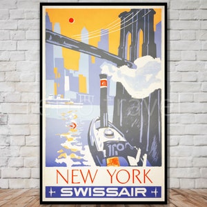 SwissAir New York Travel Poster, INSTANT DOWNLOAD, retro travel digital print, vintage new york printable poster, new york wall art