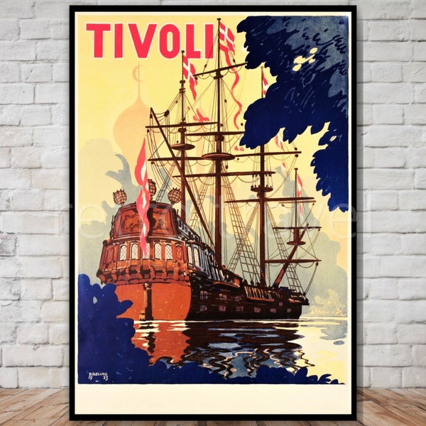 Tivoli Italy Travel Poster download, Tall Ship Poster, INSTANT DOWNLOAD, vintage italy poster download, retro travel digital print