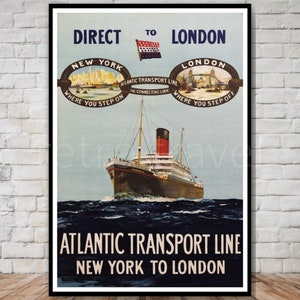 Atlantic Transport Line, New York nach London Ocean Liner Poster, INSTANT DOWNLOAD, Retro-Reise Digitaldruck, Dampfschiff Reise Posterkunst