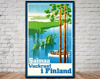 FInland Travel Poster, Lake Saimaa Finland print, INSTANT DOWNLOAD, retro travel digital printable poster, vintage travel poster, lake decor