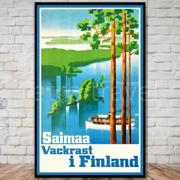 FInland Travel Poster, Lake Saimaa Finland print, INSTANT DOWNLOAD, retro travel digital printable poster, vintage travel poster, lake decor