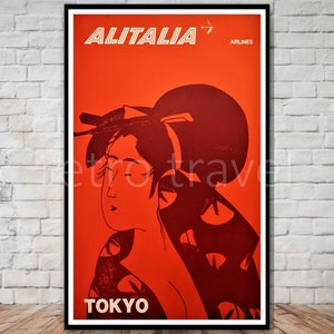 Tokyo Travel Poster, japan travel poster vintage, INSTANT DOWNLOAD, geisha wall art, alitalia poster, japanese travel poster, japan wall art