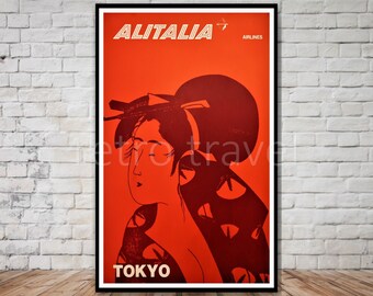 Tokyo Travel Poster, japan travel poster vintage, INSTANT DOWNLOAD, geisha wall art, alitalia poster, japanese travel poster, japan wall art