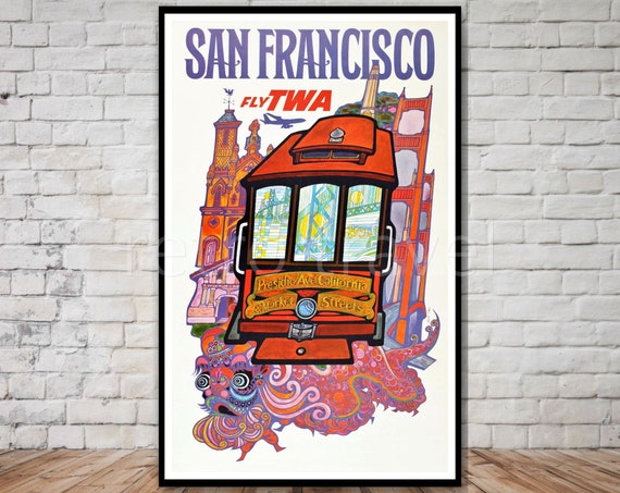 Wall Art Print  San Francisco - Vintage Car Travel Poster