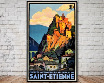 Póster de viaje de Saint Etienne, Francia, lámina de arte retro (descarga digital)