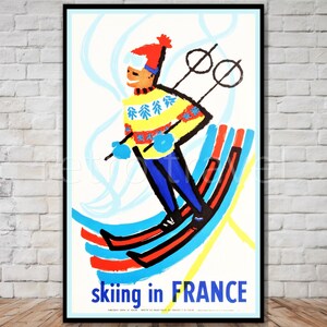 France Skiing Travel Poster, vintage ski poster, INSTANT DOWNLOAD, vintage skiing poster, french ski poster, retro travel digital print