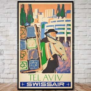 SwissAir Tel Aviv Affiche de voyage, TÉLÉCHARGEMENT INSTANTANÉ, impression numérique de voyage rétro, affiche imprimable vintage tel aviv, art mural tel aviv israël