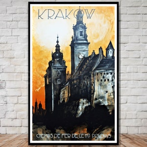 Cartaz de viagem de Cracóvia Polônia, DOWNLOAD INSTANTÂNEO, chemins de fer de l'etat polonais, download de pôster de viagem para impressão, impressão de viagens vintage