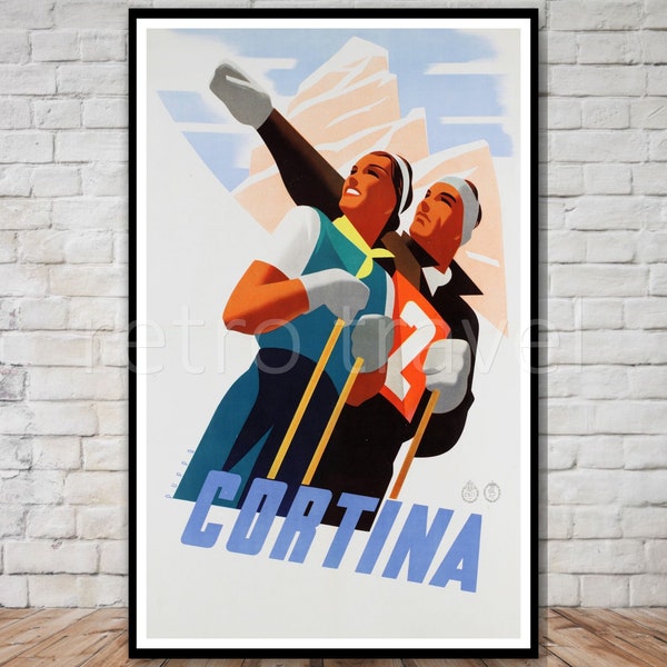 Cortina Italy Ski Poster, INSTANT DOWNLOAD, vintage art deco ski poster download, printable ski poster, italian travel poster wall art