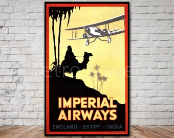 Imperial Airways Reise Poster, von England nach Ägypten & Indien, INSTANT DOWNLOAD, Retro-Reise Digitaldruck, druckbare Poster, 11 x 17, 12 x 18