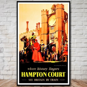 Hampton Court, London Travel Poster, INSTANT DOWNLOAD, visit of king henry viii, vintage travel poster download, printable travel wall art