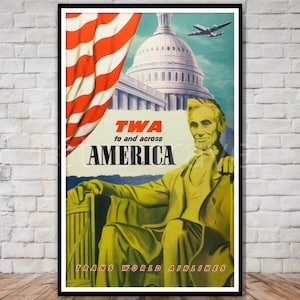 TWA Travel Poster, Abraham Lincoln Memorial, INSTANT DOWNLOAD, téléchargement d’affiches de voyage imprimables, nous capitol building, washington dc wall art