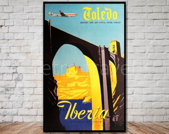 Iberia Airlines, Toledo Spain Travel Poster, INSTANT DOWNLOAD, retro travel digital print, vintage airline poster, spanish travel poster