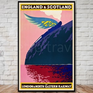 England / Scotland Railway Travel Poster, INSTANT DOWNLOAD, london & north eastern railway, art deco railroad travel poster, 11x17, 12x18