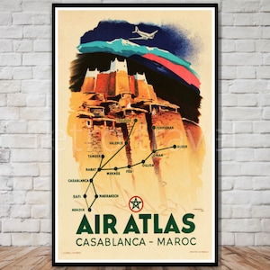 Air Atlas Casablanca Morocco Travel Poster, INSTANT DOWNLOAD, retro travel digital print, vintage air travel poster download, wall art