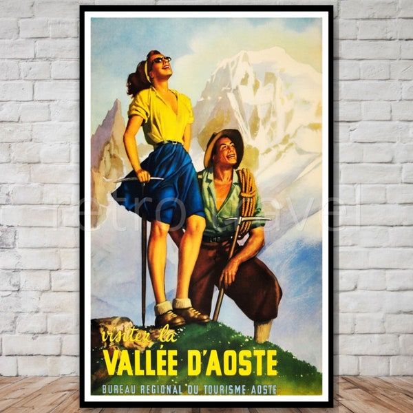 Valle d’Aoste Italy Travel Poster, INSTANT DOWNLOAD, retro travel digital print, hiking poster download, italian alps printable wall art