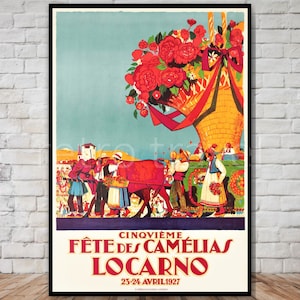 Locarno Flower Festival Poster, INSTANT DOWNLOAD, vintage switzerland travel poster, camellia festival 1927 poster download