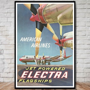 Vintage American Airlines Poster Download, Jet powered Electra Flagships, INSTANT DOWNLOAD, retro airline poster, printable airplane art