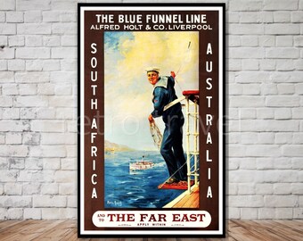 Blue Funnel Line Travel Poster, South Africa, Australia (Digital Download)