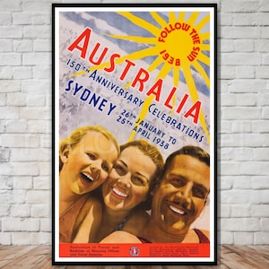 Vintage Sydney Australia Travel Poster, INSTANT DOWNLOAD, 1938 150th anniversary, printable poster download, vintage australia poster