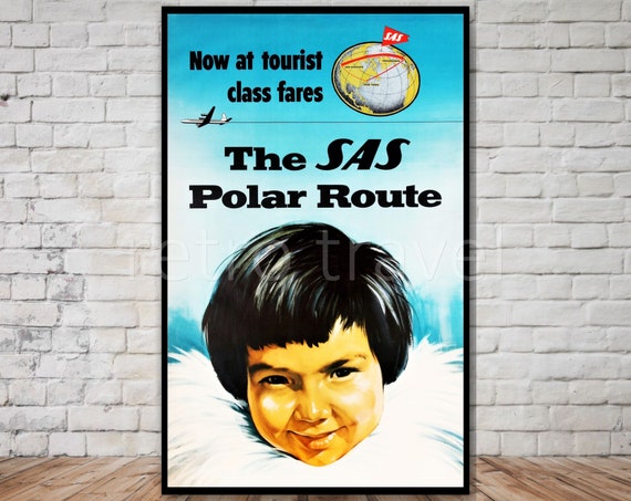 Scandinavian Airlines Poster, SAS Polar Route Travel Poster