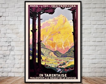 Vintage France Travel Poster, DESCARGA INSTANTÁNEA, En Tarentaise Pralognan Le Massif de La Vanoise, Paris Lyon Mediterranee, póster imprimible