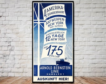 Arnold Bernstein Line, Antwerp to New York, Ocean Liner Poster, INSTANT DOWNLOAD, vintage travel poster download, printable travel poster