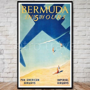 Bermuda Travel Poster, Pan American Airways, INSTANT DOWNLOAD, Bermuda vintage poster download, vintage airplane poster printable