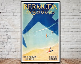 Bermuda Travel Poster, Pan American Airways, INSTANT DOWNLOAD, Bermuda vintage poster download, vintage airplane poster printable