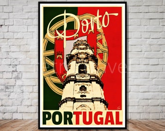Porto Portugal Vintage Travel Poster, Retro Wall Art (Digital Download)