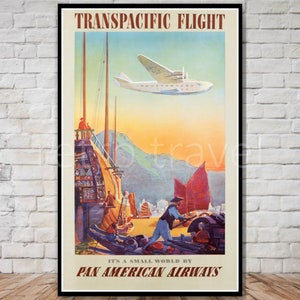 Pan Am Transpacific Flight, Airline Travel Poster, INSTANT DOWNLOAD, pan american airways, usa to asia, retro travel digital print