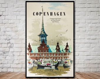 Copenhagen Travel Poster, INSTANT DOWNLOAD, retro travel digital print, printable poster download, denmark travel poster, vintage copenhagen