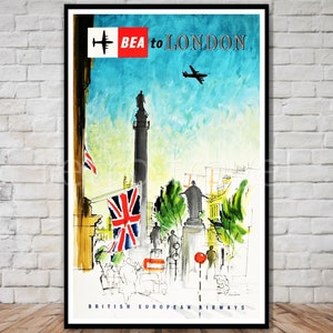 BEA British European Airways to London Travel Poster, INSTANT DOWNLOAD, retro travel print, british travel poster, printable poster download