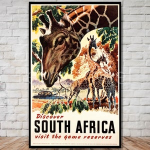 Entdecke Südafrika Reise Poster, INSTANT DOWNLOAD, Südafrika Reisedruck, Giraffenreisedruck, Vintage Giraffenwandkunst 11x17 12x18