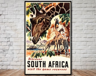 Discover South Africa Travel Poster, INSTANT DOWNLOAD, south africa travel print, giraffe travel print, vintage giraffe wall art 11x17 12x18
