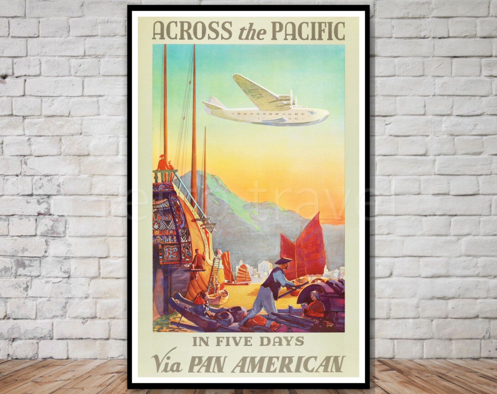 Pan Am Travel Poster, Across the Pacific, INSTANT DOWNLOAD, 1930s Air