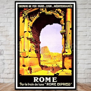 Rome Travel Poster, Arch of Constantine print, INSTANT DOWNLOAD, rome colosseum poster, vintage italian print, rome express train wall art