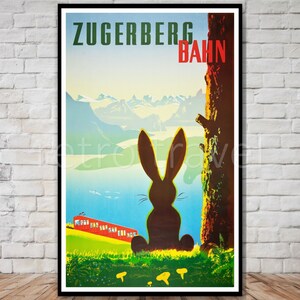 Zugerberg Bahn Suiza Cartel de viaje, DESCARGA INSTANTE, cartel de conejo, cartel del ferrocarril zugerberg, impresión digital de viaje retro, 11x17 12x18