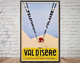 French Ski Resort Poster, Val d&#39;Isere Savoy France Travel Poster, INSTANT DOWNLOAD, retro travel digital print, printable poster, wall art