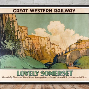 Somerset Travel Poster, Cheddar Gorge, Retro Railway Print (Digital Download)
