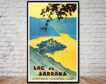 Lac De Sarrans France, Vintage French Travel Poster, INSTANT DOWNLOAD, retro travel print, france travel poster download, french lake art